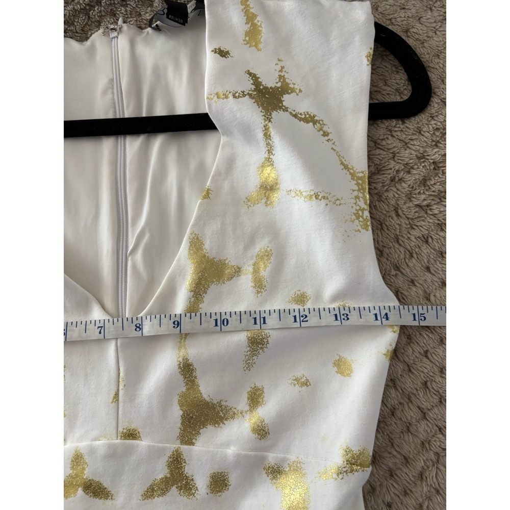 Beautiful Bebe  White & Gold Peplum  Lined Dress XS Celebrity Fave🔥 - Picture 11 of 16